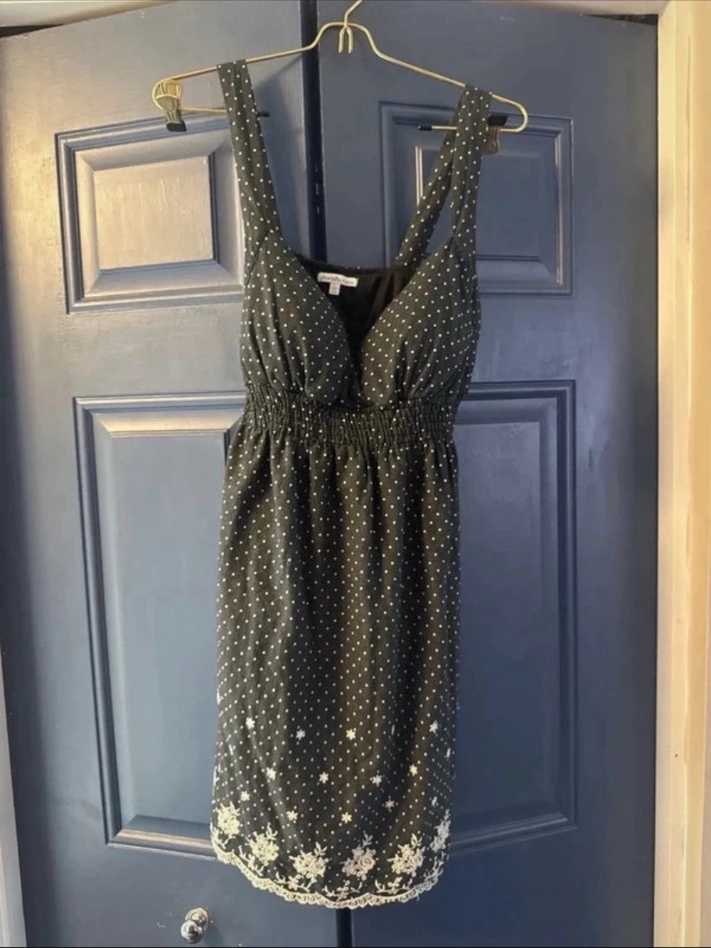 Charlotte Russe Black Polka Dot Mini Dress with White Lace Hem